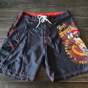 Men’s Captain Morgan Swim Board Shorts With Side Cargo Pocket Size 38